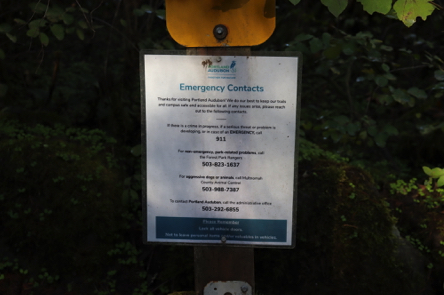 Emergency numbers at the Nature & Interpretive Center parking lot